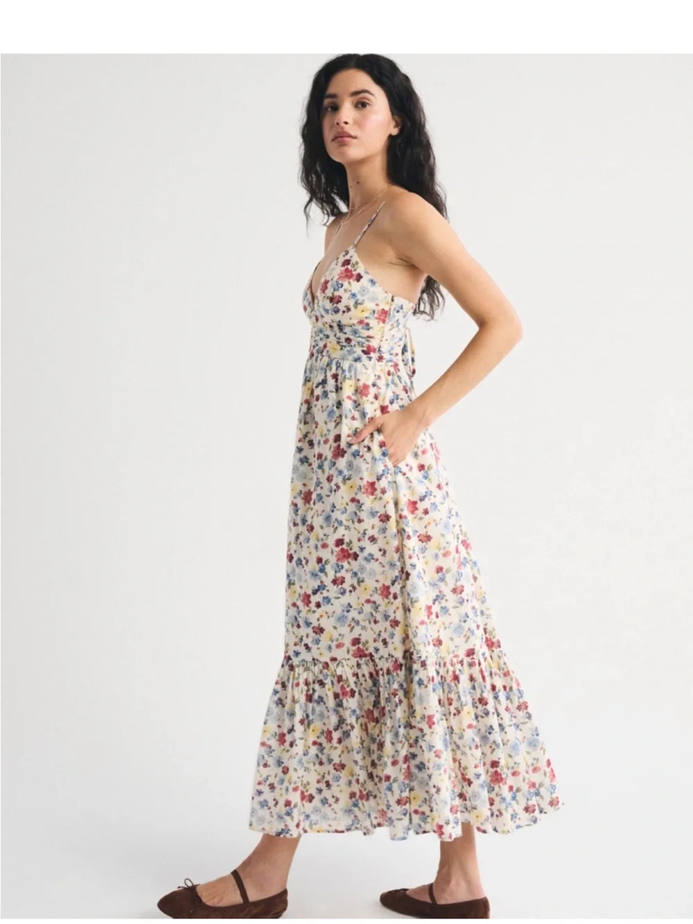 NWT Abercrombie & Fitch Bra-Free Tie-Back Flowy V-Neck Maxi Dress